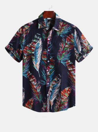 Uomo Colorful Camicie hawaiane stampate estive stampate di Feather Printign