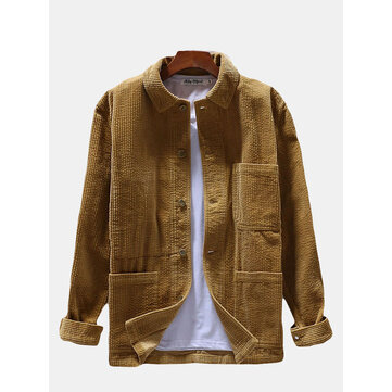 Corduroy&nbsp;heren&nbsp;losse&nbsp;knoop&nbsp;Fly&nbsp;Vintage jassen met lange mouwen