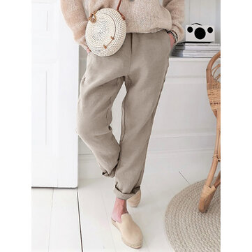 Dames Puur katoenen eenvoudige comfortabele zijzakken broek