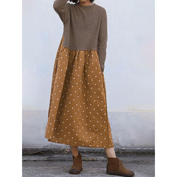 Mujeres vendimia Patchwork con estampado de lunares Vestido