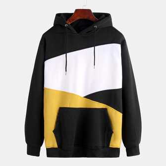 メンズパッチワークカラー挿入ポケットカジュアル長袖フード付き