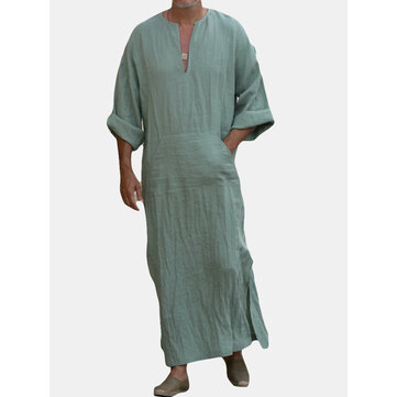 TWO-SIDED&nbsp;Mens&nbsp;Kaftan&nbsp;Vintage&nbsp;Loose&nbsp;V Collo divide le cime lunghe