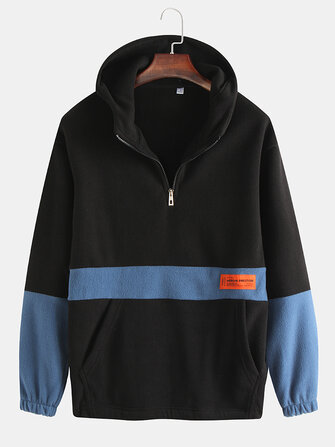 Męska patchworkowa gruba bluza z kapturem