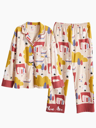 الخريف القطن طويل الأكمام الترفيه بيجامة مجموعات