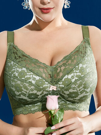 Volle Abdeckung Blumenspitze Hohl Einstellbare Push Up BH