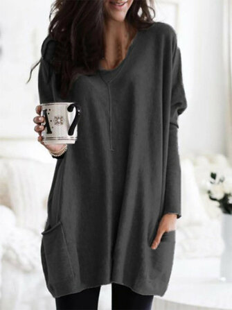 女性のためのカジュアルなピュアカラーダブルポケットルーズシャツ