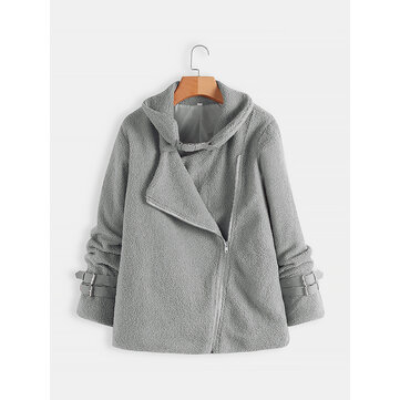 Fleece Turn-down Collar Solid Thick Coats