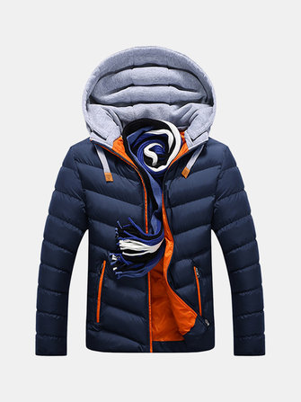 メンズ冬厚手フード付きステッチングパディッドジャケット