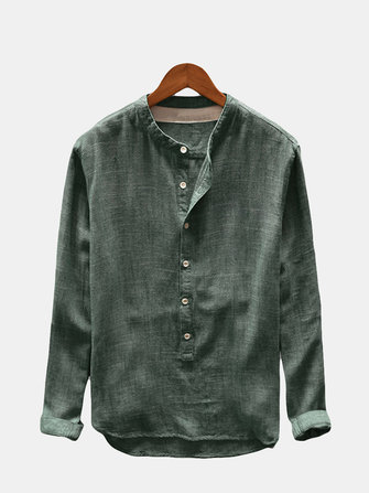 Men's Vintage Loose Comfy Button Fly Stand Collar T-shirts