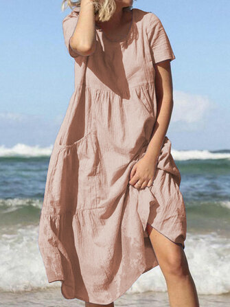 Women Summer Beach Cotton Loose Casual Dress