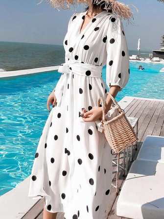 Bohemia Polka Dot Print Verano Playa Maxi largo Vestido