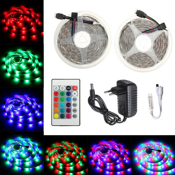 DC12V 2M 3M 5M 10M Wodoodporny pasek świetlny z diodami LED RGB 2835 + 24 klucze IR Pilot + wtyczka zasilająca UE Pełny zestaw