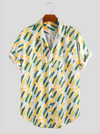 Mens Summer Holiday Practical Pocket Printed Shirts