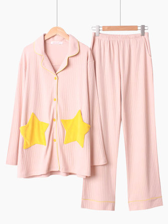 Set pigiama da donna a manica lunga in patchwork di cotone stelle