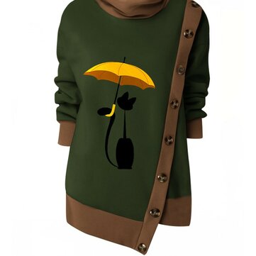 Cartoon print asymmetrische knop Patchwork Sweatshirt