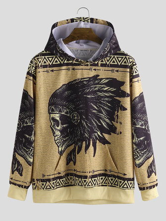 男性部族のキャラクタープリント長袖パーカートレーナー