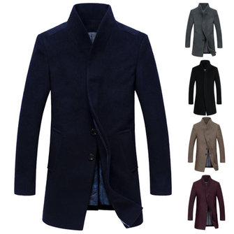 Chaqueta de trinchera de abrigo largo para hombre Delgado Abrigo de cuello parka ajustado Chaqueta de abrigo