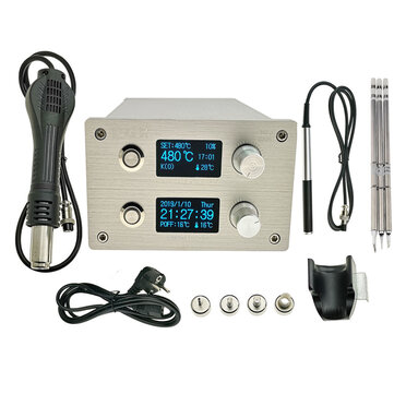 KSGER 2 in 1 OLED T12 Soldering Station Rework Station Hot Air Heat G-un Soldeirng Repair Tools Kit
