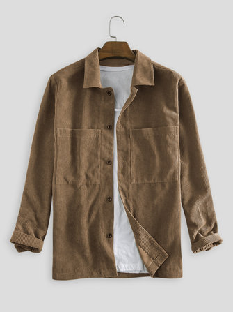 رجل خمر سروال قصير مزدوج جيوب طويلة الأكمام قمصان