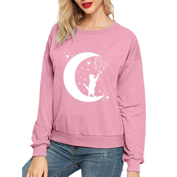 Sweat imprimé chat et lune
