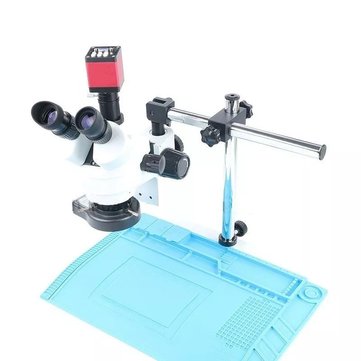 Upgraded New 20MP Microscope Camera Simul-focal Continuous Zoom 7~45X Trinocular Stereo Microscope+HD/VGA Microscope Camera+56 LED Light+Universal Bracket+ Mat