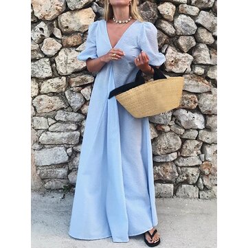 Robe maxi plissée à encolure en V Holiday Beach Sundress