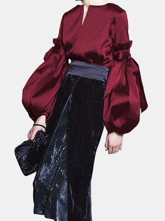 Chemise à manches bouffantes causale Blouse de bureau en satin soyeux