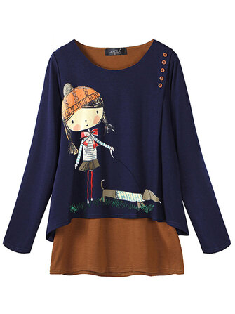 Cartoon Print Langarm Damen Bluse