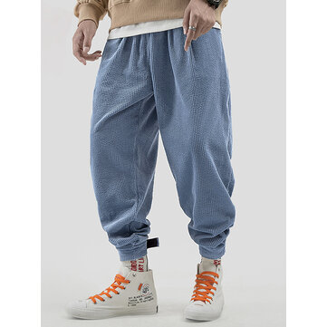 Pantalon vintage en velours côtelé taille élastique épais pour hommes