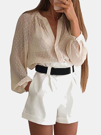 Losvallende casual blouse met lange mouwen en stippen