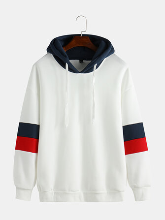 Mens Hit Farbe Drawstring Langarm beiläufige lose Hoodies S