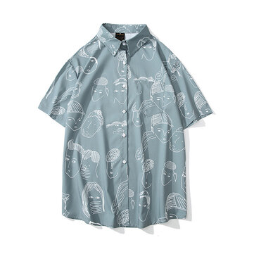 Women Short Sleeve Graffiti Printed Hawaii Beach Casual Blouse