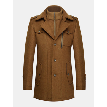 ユニークな襟暖かいウールトレンチファッションジッパーボタンジャケット