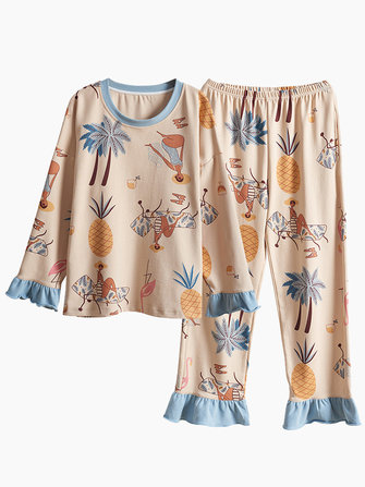 بيجاما من القطن طويل الأكمام لطيف بيجامة فضفاضة مجموعة