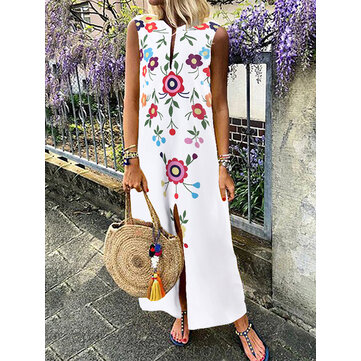 Floral Printed High Splited Bohemia Summer Maxi Dress
