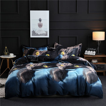 3 Pcs Bedding Sets 3d Animal Black Cat Printing Quilt Cover