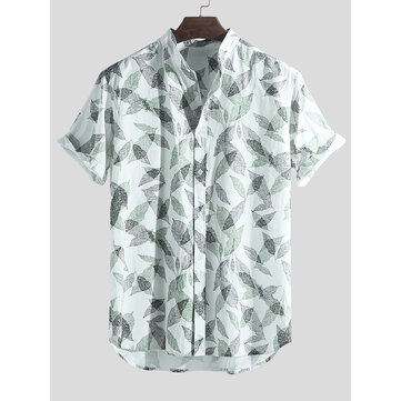 Hombres&nbsp;Plantas&nbsp;Tropicales&nbsp;Impreso&nbsp;100%&nbsp;Algodón Hawaiano Playa Camisa