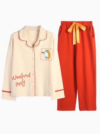 Pijama de algodón de manga larga Conjunto de pijama de 2 piezas con botones