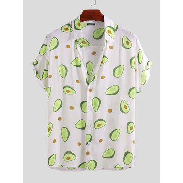 Mens Avocado Printed Summer Hawaiian Vacation Fashion Shirts