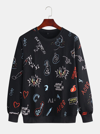 メンズ面白い漫画スローガンラブリーカジュアルスウェットシャツセーター