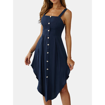 Sapanlar Kolsuz Düzensiz Hem Düğme Gömlek Elbise