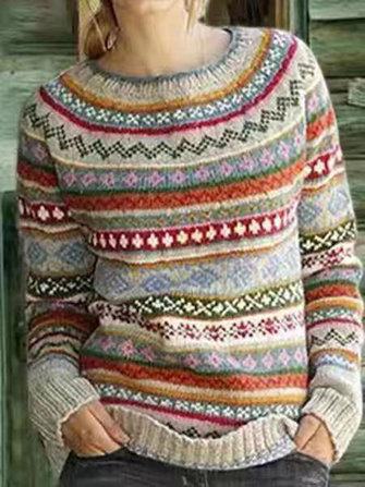 Langarm-Strickpullover mit Rundhalsausschnitt und Farbblock