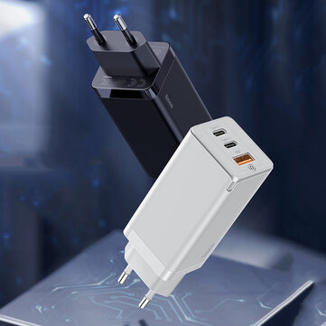 Baseus GaN 65W QC4.0 PD3.0 tripla uscita 2 * Tipo-C 1 * Mini caricatore da muro USB Caricatore da viaggio universale Spina UE UE per Samsung S10 Matebook per iPhone 11 Pro Max Notebook Tablet HUAWEI P30Pro Xiaomi Redmi