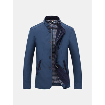 Jaqueta Masulina Fina Moda Casual Negócios Botões e Zíper Gola Média Personalidade