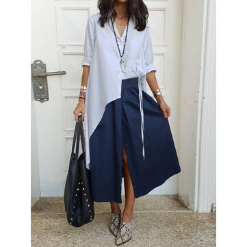 Camicia da donna manica lunga bavero alto basso casual Pulsanti gi&ugrave; Camicia camicetta 