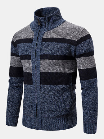 الرجال الصوف الحياكة الوقوف الياقة المرقعة سترة سميكة