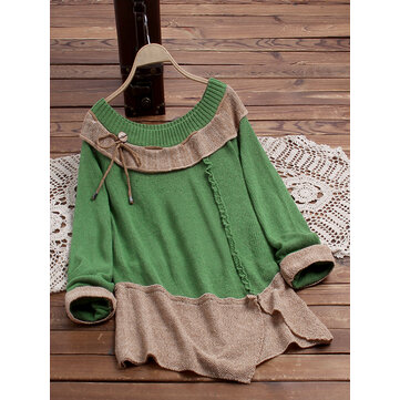 Mujer vendimia Crew Cuello Suéteres de manga larga