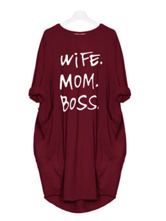 Women Casual Loose Print Long Sleeve Dress with Pockets