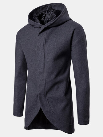 Mens Business Hooded Single Breasted Casual Mid Long Coats