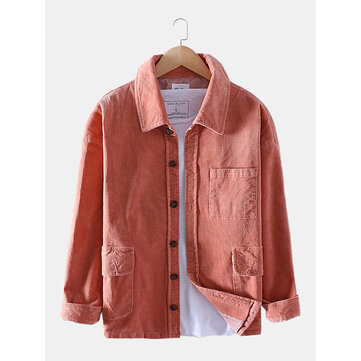 Mens Corduroy Vintage Multi Pockets Long Sleeve Jacket